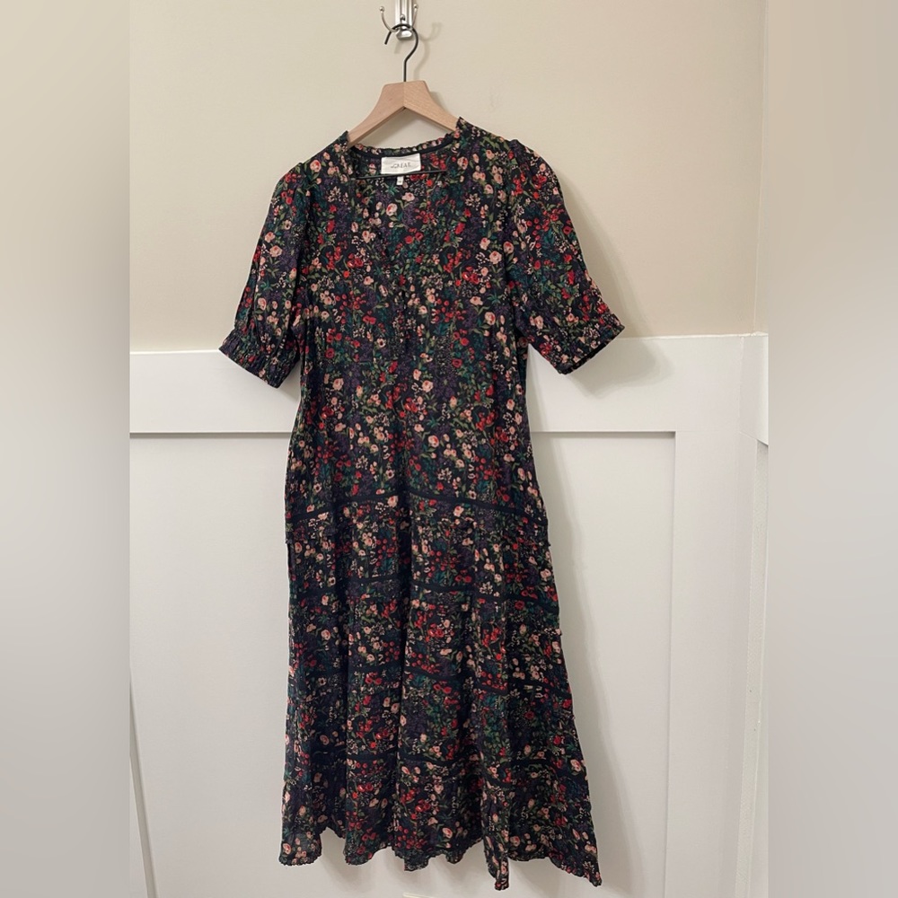The Great. Yonder Fresh Water Floral Black Multi-Color Midi Dress Size 1 (small) - Picture 4 of 10